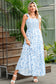 Boho Blue Floral Smocked Tie-Strap Maxi Dress