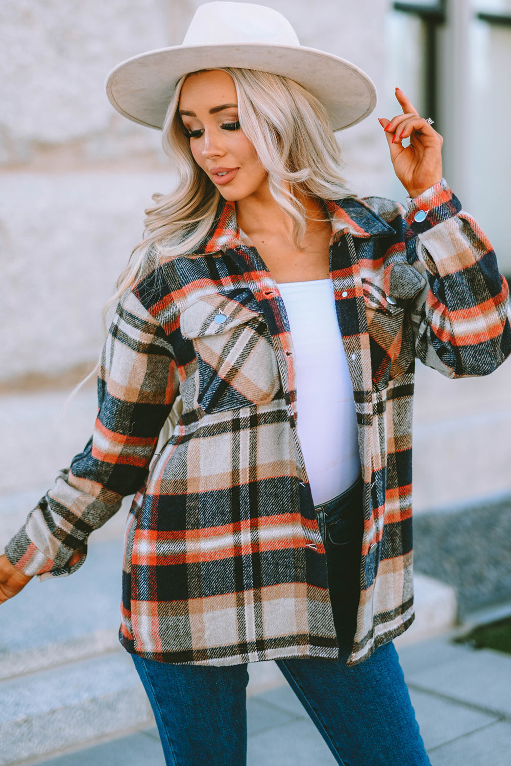 Red Plaid Button Front Pocket Shirt Shacket