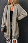 Rose Plaid Contrast Trim Casual Knit Long Cardigan