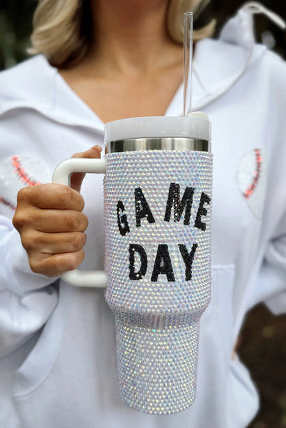 White Game Day Rhinestone 40oz Tumbler
