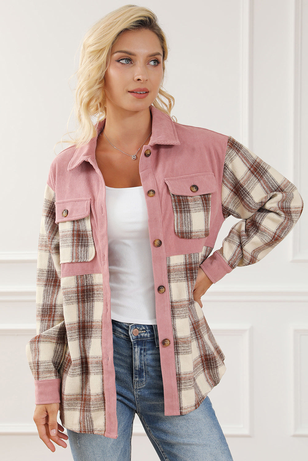 Button Up Plaid Collared Neck Jacket