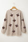Twisted Ribbed Turkey Graphic Sequins Patch Thanksgiving Baggy Sweatshirt