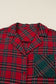 Red Plaid Contrast Patched Christmas Holiday Long Sleeve Shirt and Short Two Piece Pajama Set