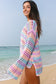 Rainbow Stripe Hollow Knit Long Sleeve Beach Cover-Up