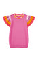 Bright Pink Contrast Sleeve Striped Round Neck Knitted Tee