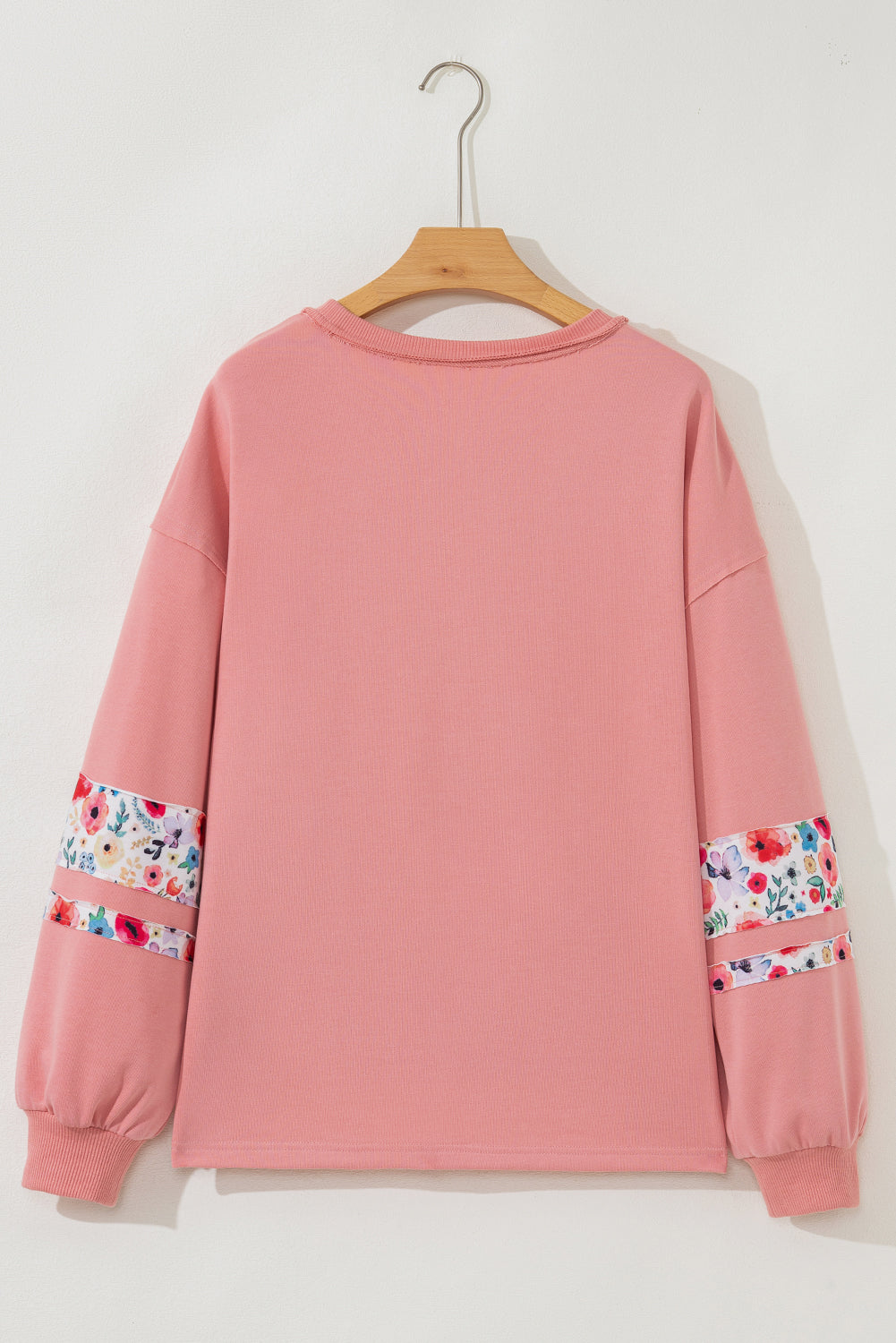 Peach Flower Applique Patchwork Drop Sleeve Pullover Sweatshirt