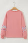 Peach Flower Applique Patchwork Drop Sleeve Pullover Sweatshirt