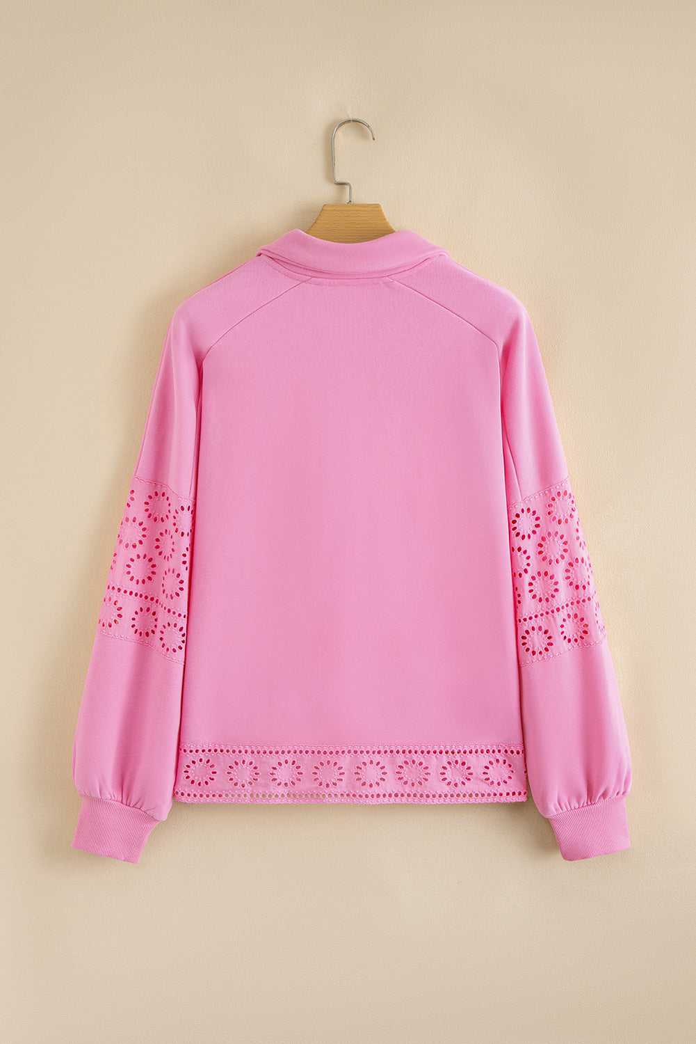 Floral Embroidered Patchwork Pullover with Snap Button Neckline
