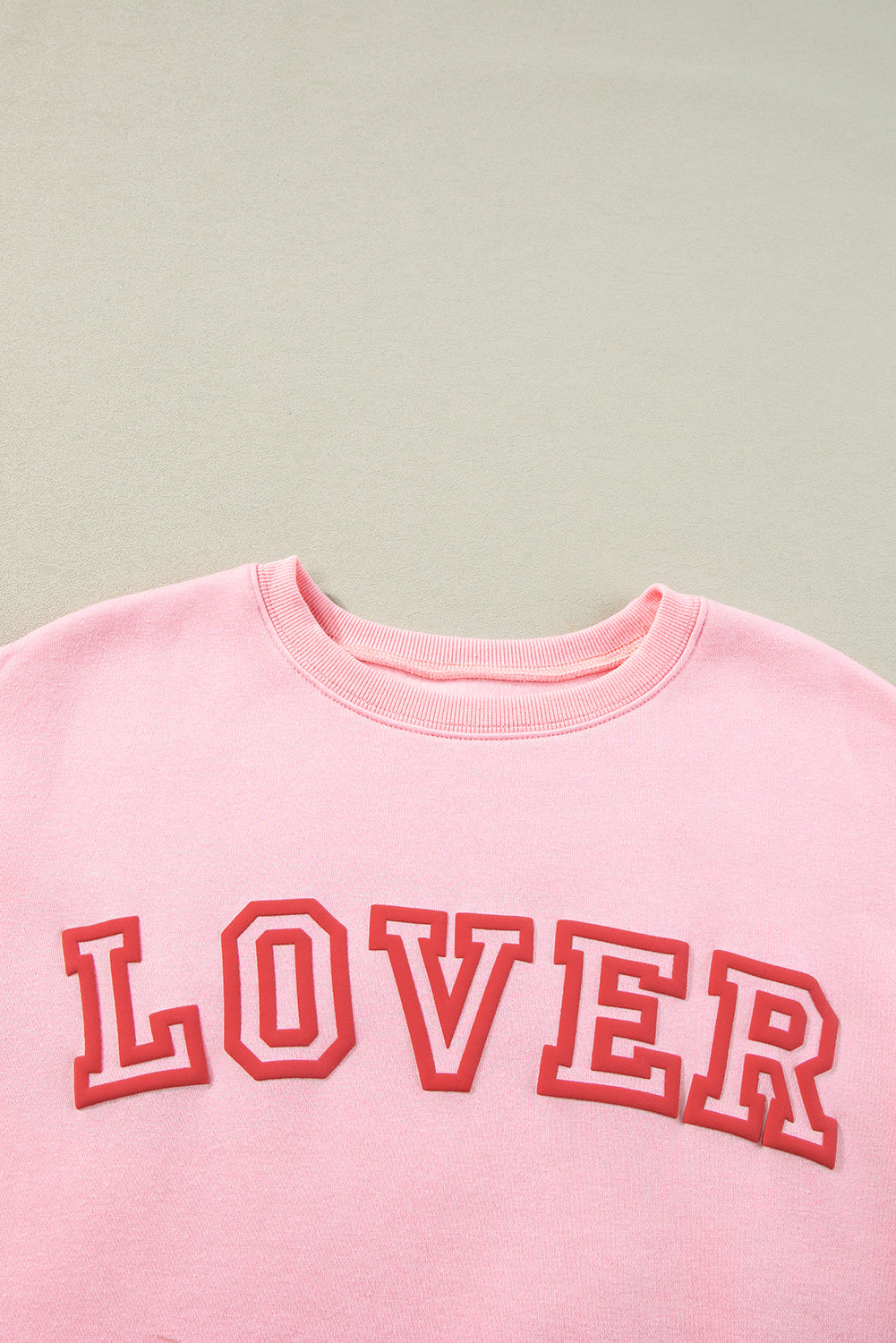 Pink LOVER Letter Graphic Drop Shoulder Pullover Sweatshirt