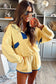 Yellow Colorblock Patchwork Half Button Pullover and Shorts Outfit