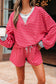 Red Stripe Drop Shoulder Baggy Pullover and Shorts Casual Set