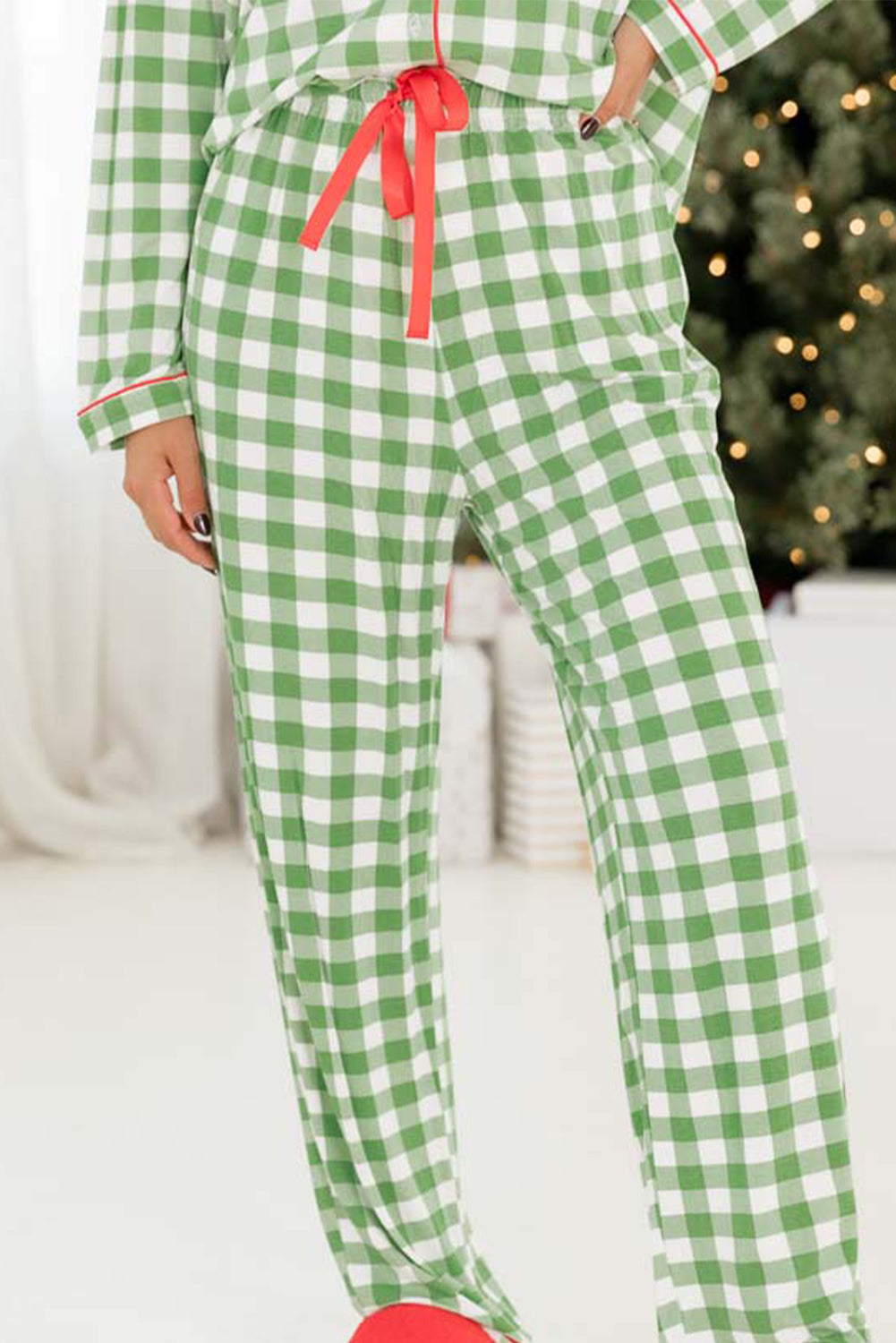 Green Christmas Plaid Print Shirt and Pants Pajama Set