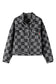 Black Checkered Patchwork Button Up Denim Jacket