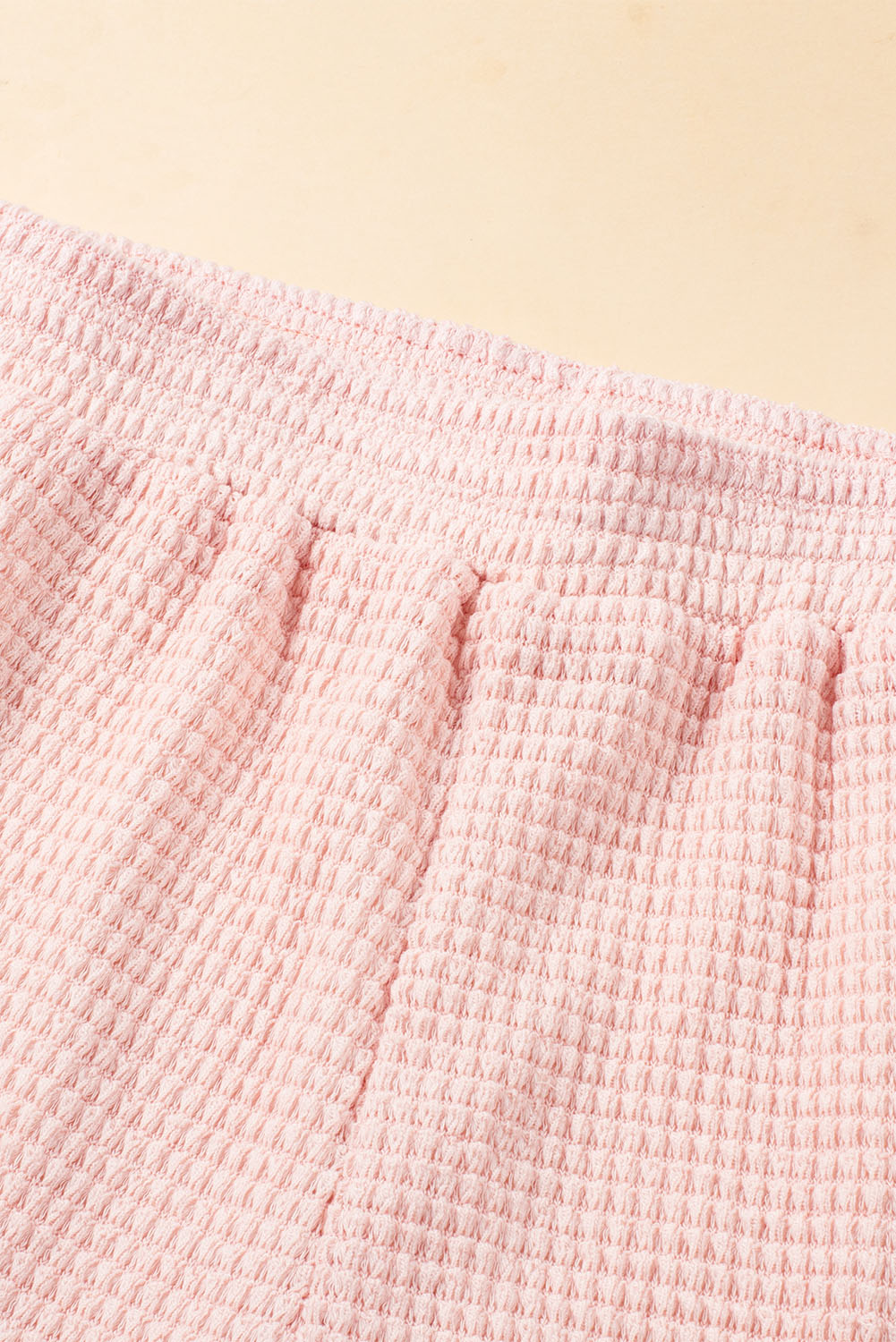 Pink Fringe Trim Waffle Knit Textured Shorts Set