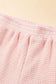 Pink Fringe Trim Waffle Knit Textured Shorts Set