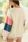 White Color Block Sleeve Ribbed Trim Long Sleeve Top