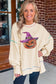 Black Glittering Pumpkin Wizard Graphic Exposed Seam Halloween Sweatshirt