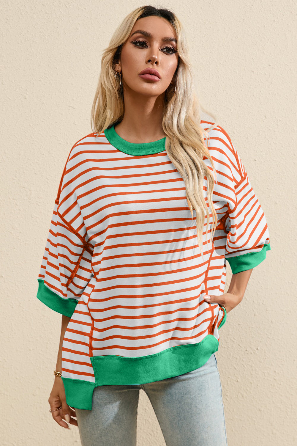 Striped Round Neck Half Sleeve T-Shirt