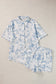 Sky Blue Tropical Print Button-Up Shirt & Shorts Lounge Set