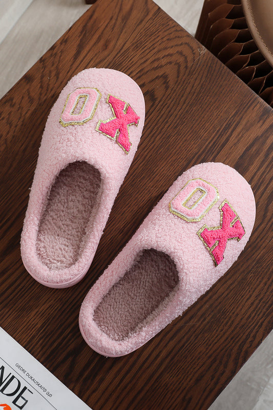 Pink XOXO Letter Graphic Plush Slippers