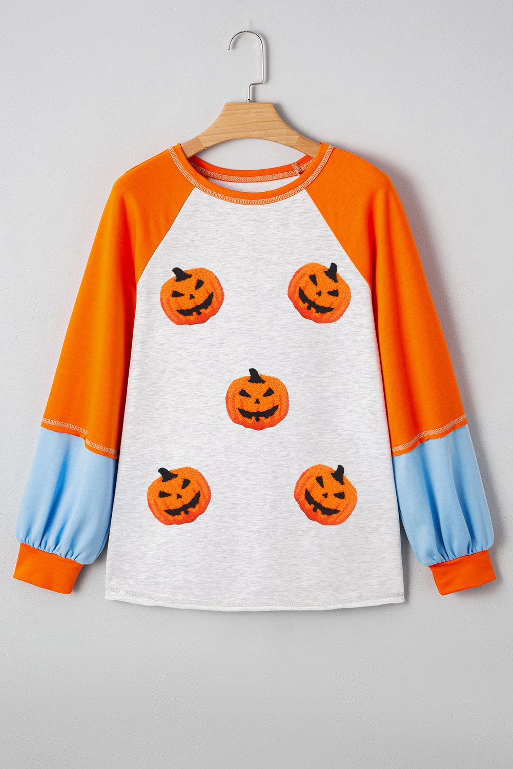 Chenille Halloween Pumpkin Patched Patchwork Long Sleeve Top