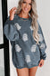 Gray Halloween Ghost Corded Crew Neck Loose Sweatshirt