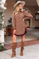 Red Plaid Print Ruffled Long Sleeve Patchwork Hem Mini Shirt Dress