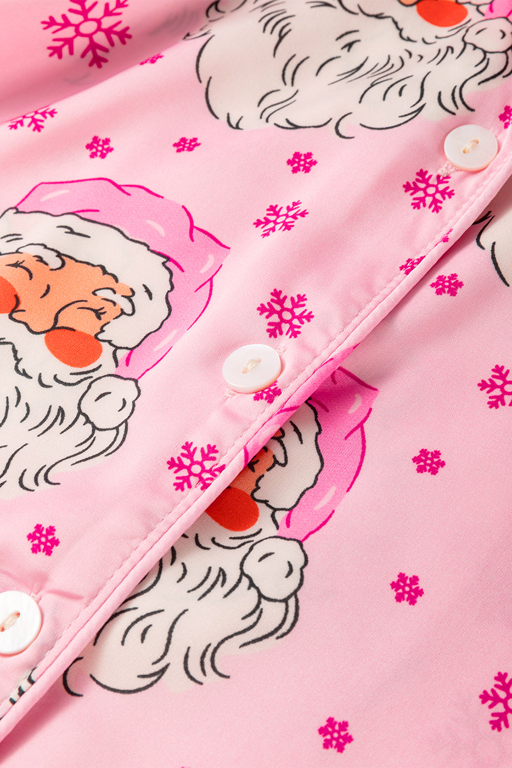Pink Santa Claus Snowflake Long Sleeve Christmas Pajama Set