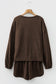Dark Brown Solid Color Textured Knit Drop Shoulder Pullover Drawstring Shorts Set