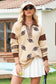 Light French Beige Football Sequins Patch Striped Patchwork Polo Sweatshirt