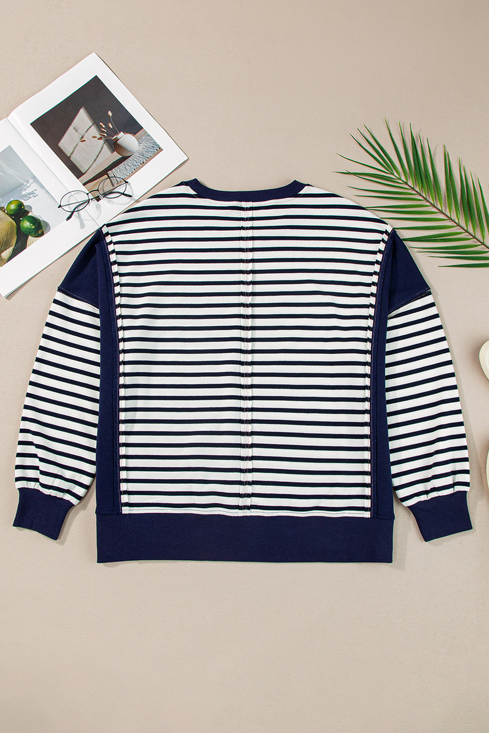 White Stripe Patchwork Exposed Seam Loose Fit Sweatshirt