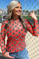 Red Game Day Football Mesh Sheer Long Sleeve Top