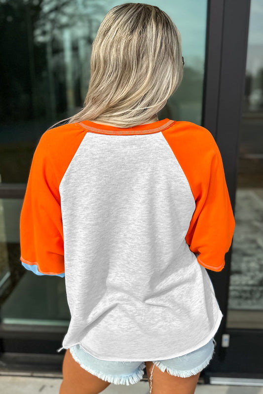 Chenille Halloween Pumpkin Patched Patchwork Long Sleeve Top