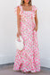Pink Floral Ruffle Strap Maxi Dress – Cottagecore Square Neckline
