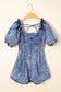 Square Neck Ruffle Trim Backless Puff Sleeve Denim Dress