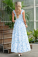 Boho Blue Floral Smocked Tie-Strap Maxi Dress