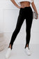 Black Casual Slit Rib Knit High Waisted Leggings