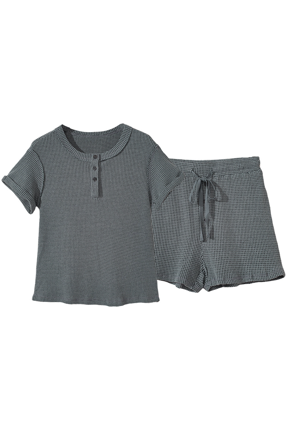 Laurel Green Waffle Knit Henley Top and Drawstring Shorts Set