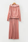 Peach Blossom Velvet Zip-up Hoodie and Wide Leg Pants Set