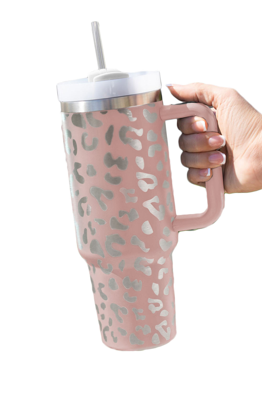 Green 40oz Stainless Steel Portable Leopard Tumbler Mug With Handle