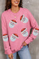 Pink Sequined Santa Clause Graphic Split Sweatshirt