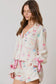 White Christmas Glass Print Bow Knot Two Piece Pajama Set