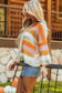 Beige Oversized Colorblock V-Neck Hooded Sweater