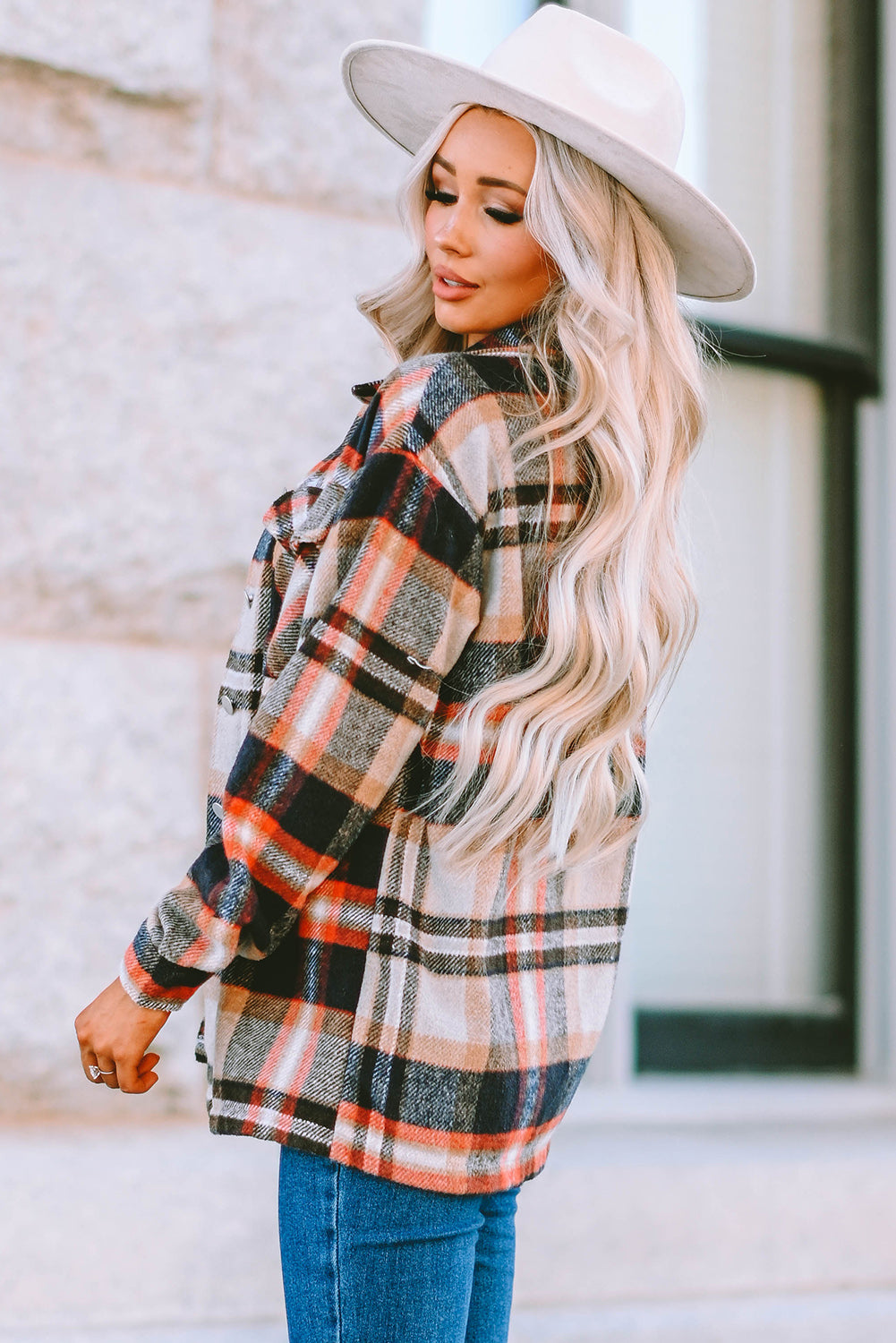 Red Plaid Button Front Pocket Shirt Shacket