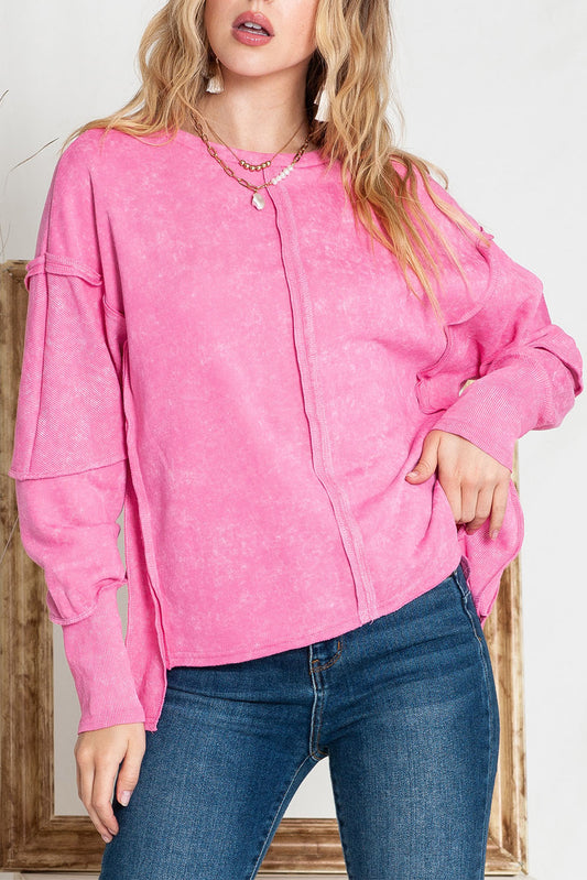 Rose Drop Sleeve Exposed Seam Pullover Sweatshirt