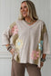 Flower Patched Exposed Seam 3/4 Sleeve Top