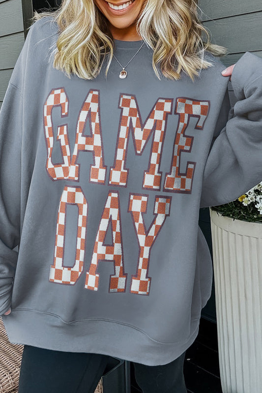 Game Day Checkered Letter Graphic Oversized Sweatshirt