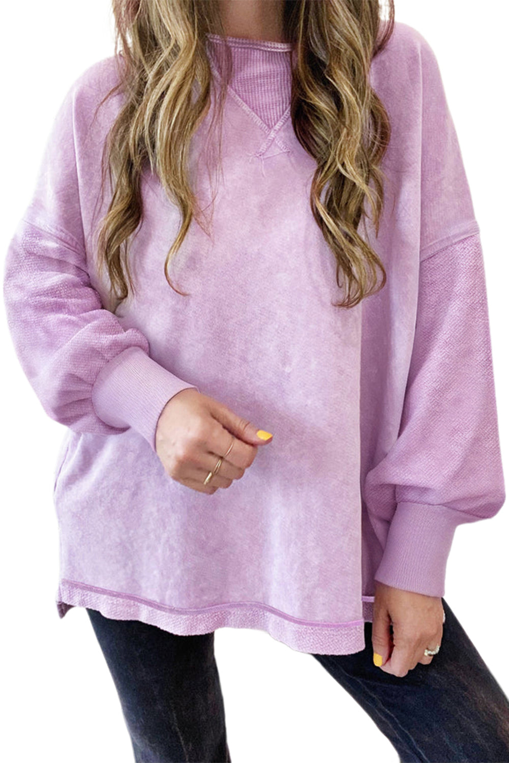 Orchid Petal Mineral Wash Drop Shoulder Oversized Sweatshirt