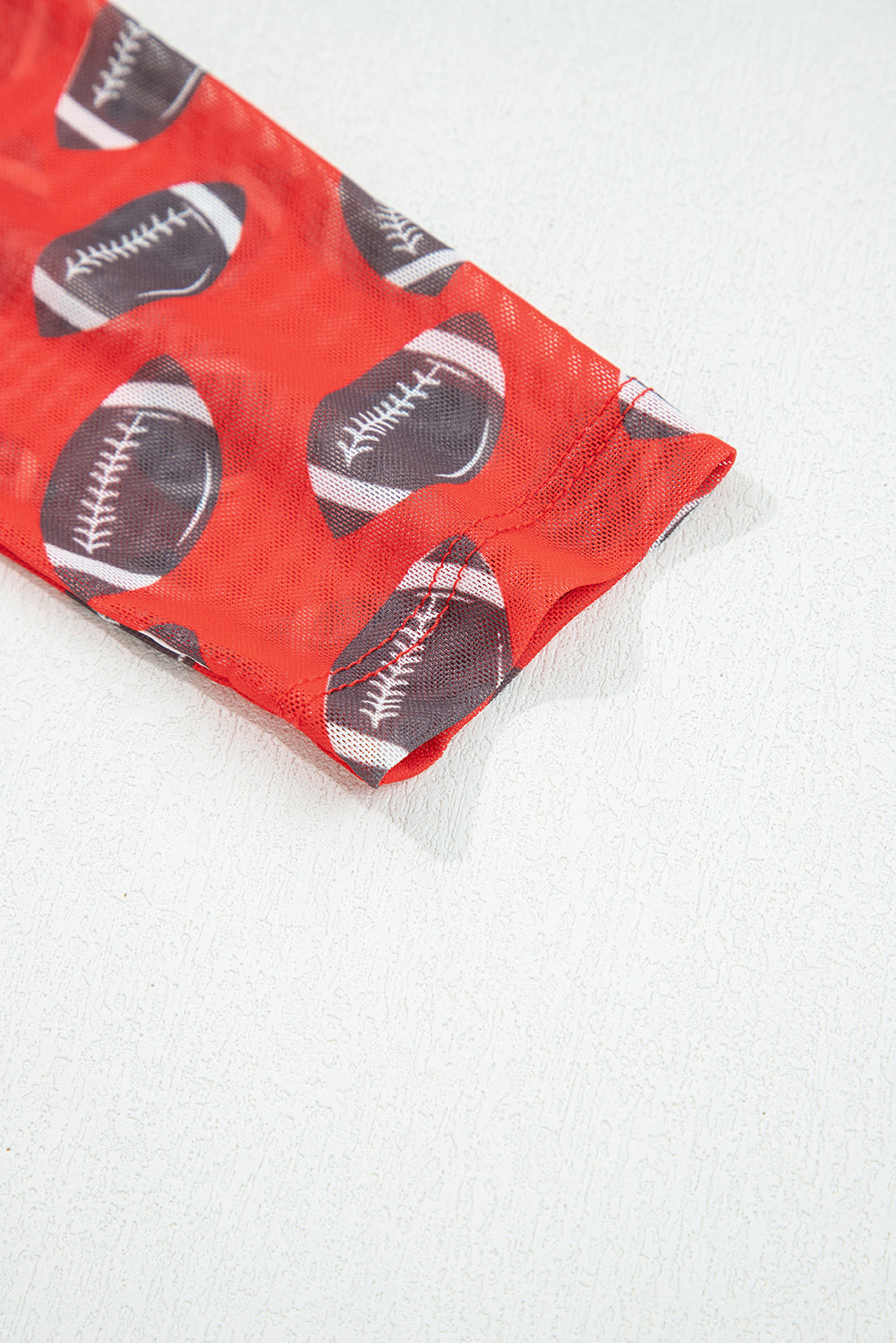Red Game Day Football Mesh Sheer Long Sleeve Top