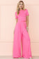 Strawberry Pink Plain Slim Fit Crop Top And Wide Leg Pants Set